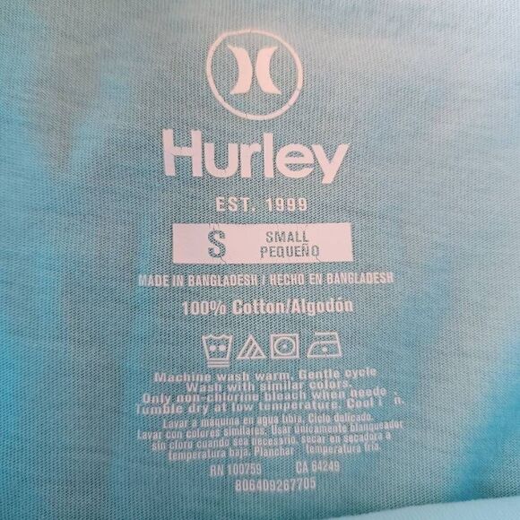 Hurley men's small sky blue crew neck tee shirt short sleeve graphic floral prin - Picture 3 of 4